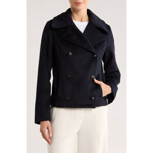 NWT Rebecca Minkoff Minimalist Black Wool Blend Cropped Pea Coat Size Small